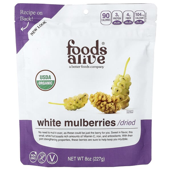 Foods Alive, Organic White Mulberries, Dried, 8 oz (227 g) — product photo 1
