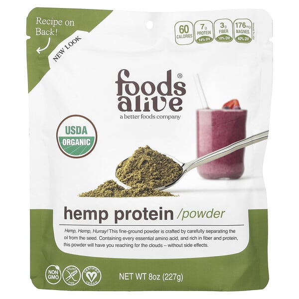 Foods Alive, 유기농 헴프 단백질 파우더, 227g(8oz)