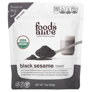 Foods Alive, オーガニック黒ゴマ、種子、340g（12オンス）