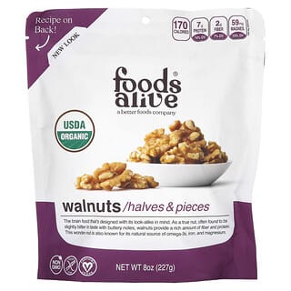 Foods Alive, Organic Walnuts, Bio-Walnüsse, Hälften und Stücke, 227 g (8 oz.)