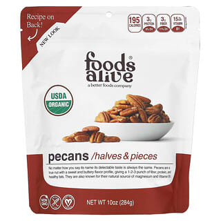 Foods Alive, Pacanas orgánicas, Mitades y trozos, 284 g (10 oz)