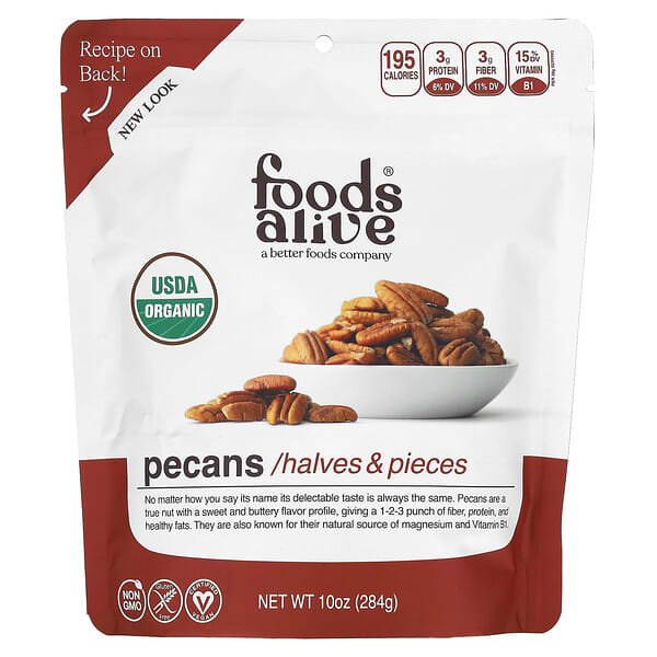 Foods Alive, Pecans, Halves & Pieces, 10 oz (284 g)