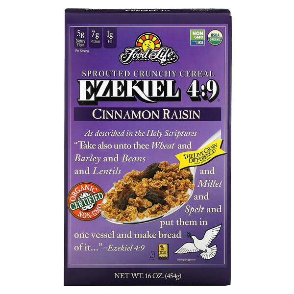 Food For Life, Ezekiel 04:09, cereales germinados de grano entero, canela y pasas, 16 oz (454 g)