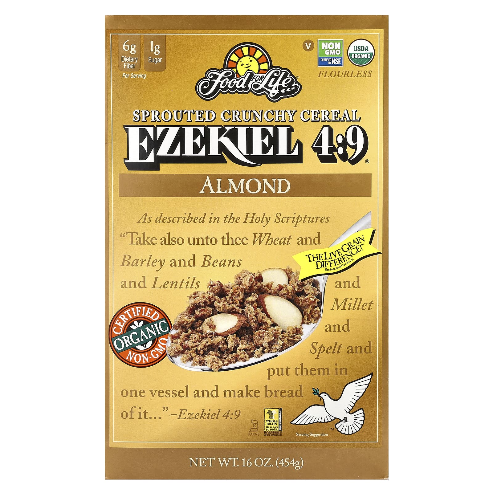エゼキエル 4:9, 発芽全粒穀物シリアル, アーモンド, 16オンス (454 g)