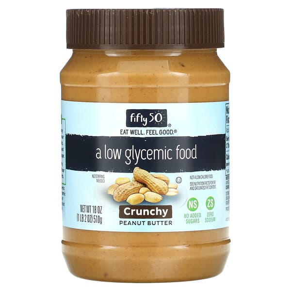 Fifty 50, Low Glycemic Peanut Butter, Crunchy, 18 oz (510 g)