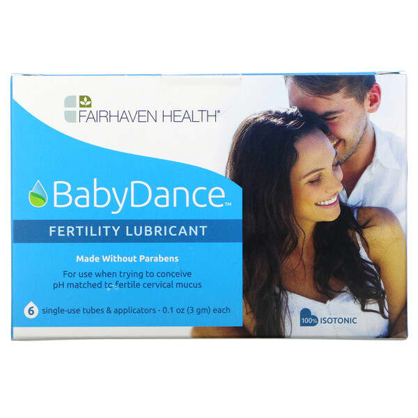 Fairhaven Health‏, חומר סיכה BabyDance לתמיכה בפוריות, 6 שפופרות ואפליקטורים לשימוש חד-פעמי, 3 גרם (0.1 אונקיות כל אחת)