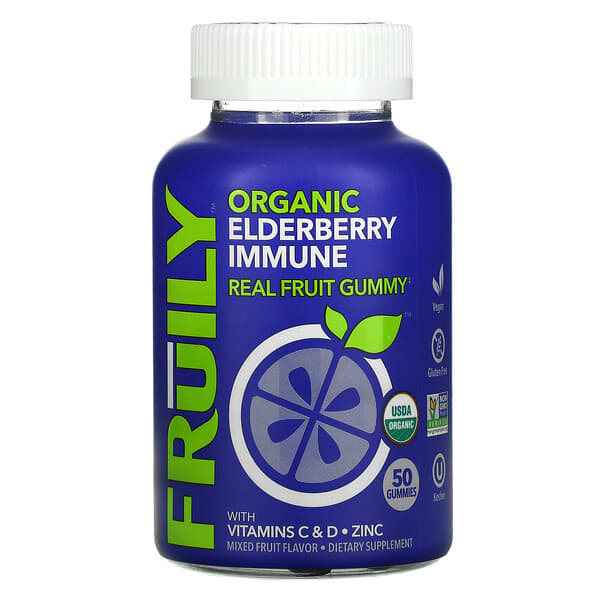 Fruily, Organic Elderberry Immune with Vitamins C & D, Zinc, Mixed Fruit, 50 Gummies (Discontinued Item) 