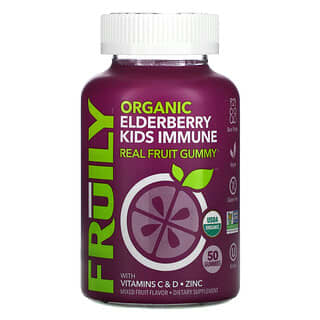 Fruily, Organic Elderberry Kids Immune with Vitamins C & D, Zinc, Mixed Fruit, 50 Gummies