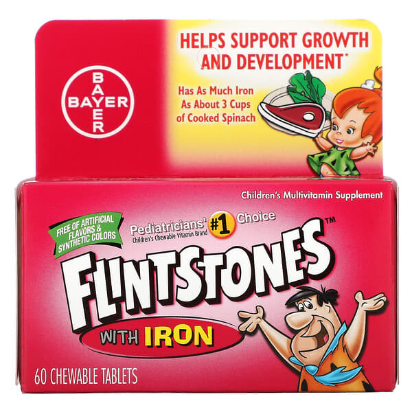 Flintstones, 子供用マルチビタミン サプリメント 鉄入り, フルーツ味, チュアブル錠 60錠