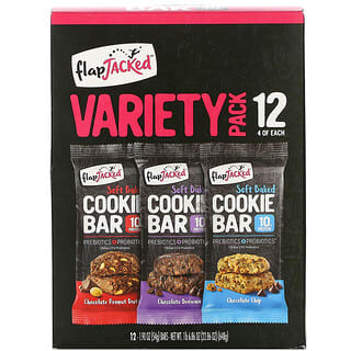 FlapJacked, Soft Baked Cookie Bar Variety Pack,  Chocolate Peanut Butter, Chocolate Brownie, Chocolate Chip, 12 Bars, 1.90 oz (54 g) Each
