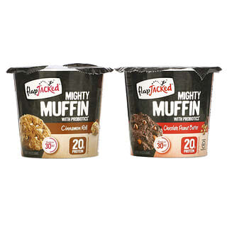 FlapJacked, Muffins Poderosos com Probióticos, Pacote de Variedades dos Fundadores, Pacote de 6, 55 g (1,94 oz) Cada