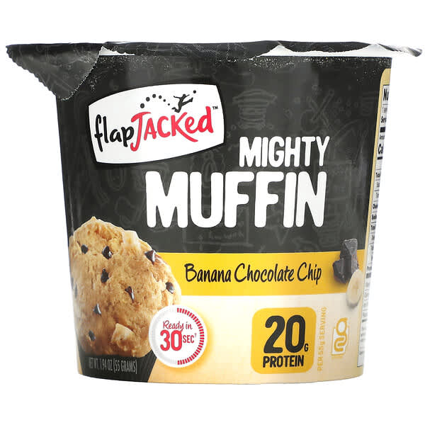 FlapJacked, Mighty Muffin con probióticos, Plátano con chispas de chocolate, 55 g (1,94 oz)