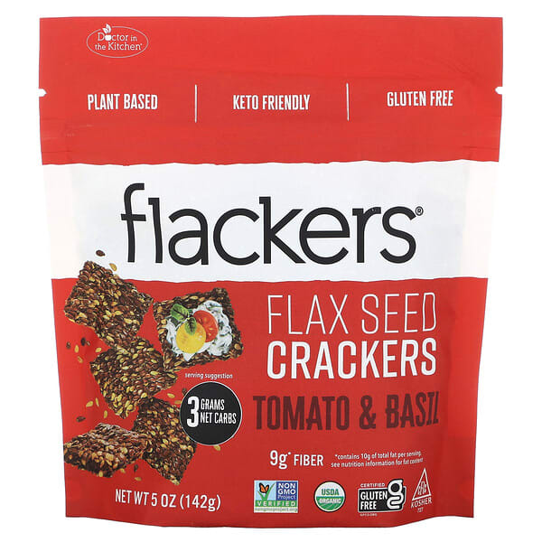 Flackers, Flax Seed Crackers, Tomato &amp; Basil, 5 oz (142 g)