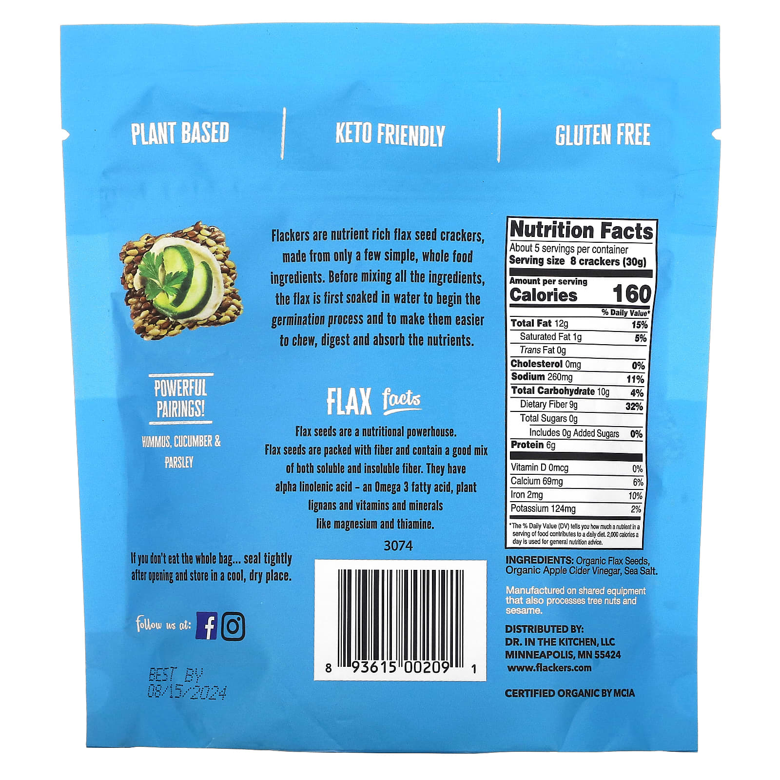 Flackers, Flax Seed Crackers, Sea Salt, 5 oz (142 g)