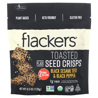 Flackers, Chips de graines de lin grillées, graines de sésame noires et poivre noir, 128 g
