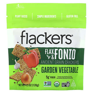 Flackers, Galletas de cereales ancestrales de lino y fonio, Vegetales de la huerta, 128 g (4,5 oz)