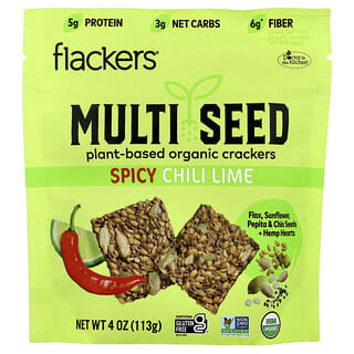 Flackers, Wieloziarniste, organiczne krakersy pochodzenia roślinnego, pikantne chili limonkowe, 113 g