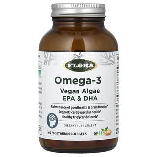 فلورا‏, أوميجا -3 ، طحالب نباتية ، حمض الإيكوسابنتاينويك وحمض الدوكوساهكسانويك ، 60 كبسولة هلامية نباتية