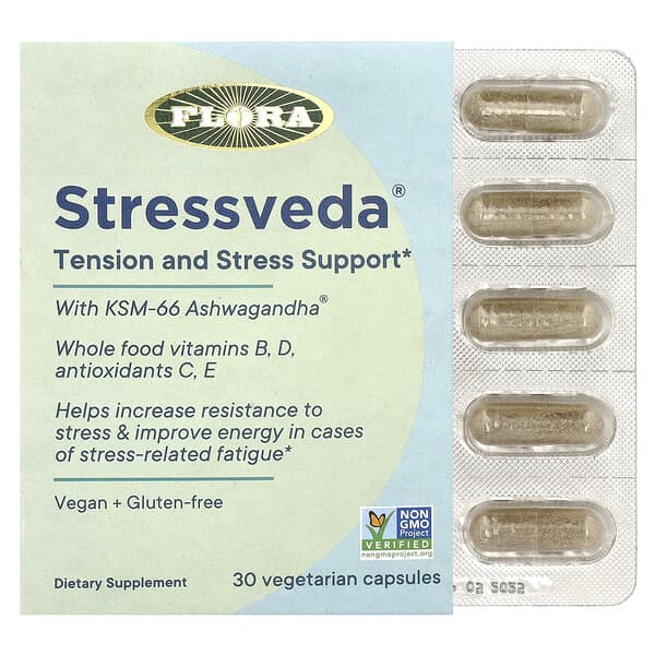 Flora, Stressveda with KSM-66 Ashwagandha , 30 Vegetarian Capsules