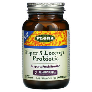 Flora, Super 5 Lozenge Probiotic، توت العليق، 2 مليار خلية، 60 قرص استحلاب