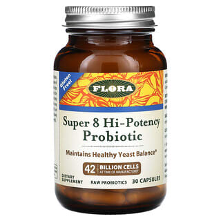 Flora, Super 8, высокоэффективный пробиотик, 42 млрд клеток, 30 капсул