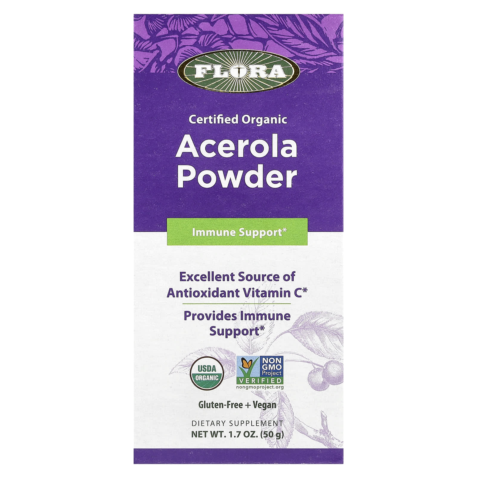 認定オーガニック アセロラ パウダー、50g（1.7オンス）