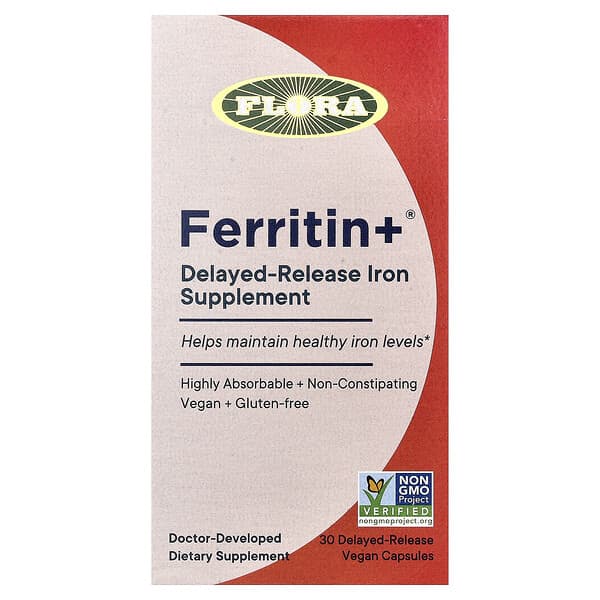 Ferritin +®, 30 Delayed-Release Vegan Capsules (20 mg per Capsule)