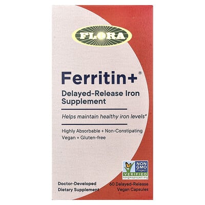 Flora, Ferritin +®, 60 Delayed-Release Vegan Capsules (20 mg per Capsule)