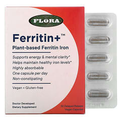 Flora, Ferritina +, Ferritina de origen vegetal, 30 cápsulas veganas de liberación retardada