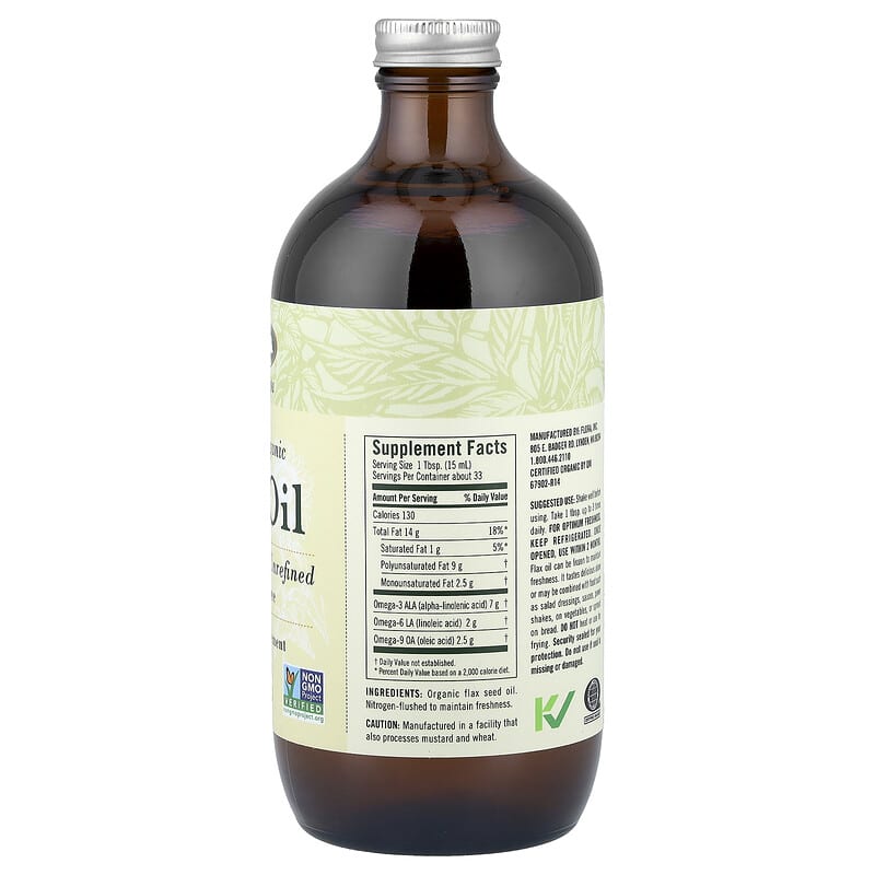 Certified Organic Flax Oil, 17 fl oz (500 ml)