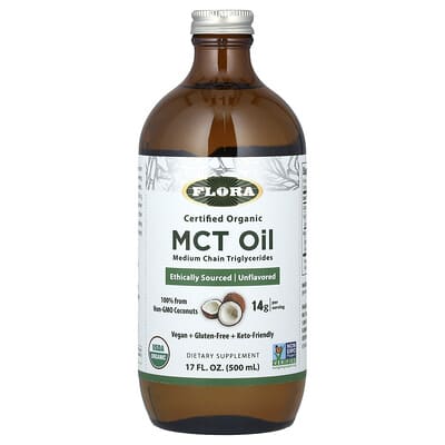 Flora, Certified Organic Medium Chain Triglyceride Oil, Unflavored, 14 g, 17 fl oz (500 ml)
