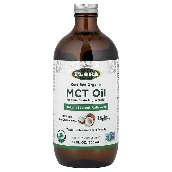 Flora, Certified Organic MCT Oil, Unflavored, 14 g, 17 fl oz (500 ml) — product photo 1