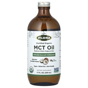Flora, сертифицированное органическое масло MCT, без добавок, 14 г, 500 мл (17 жидк. унций)'