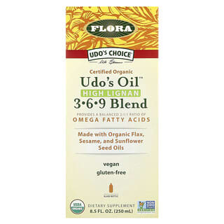 Flora, Udo's Choice, Mezcla Udo's Oil 3-6-9 orgánica, Alto contenido de lignanos, 250 ml (8,5 oz. líq.)