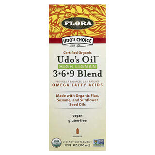 فلورا‏, Udo's Choice ، مزيج Lignan 3-6-9 العضوي المعتمد من Udo's Oil ، 17 أونصة سائلة (500 مل)