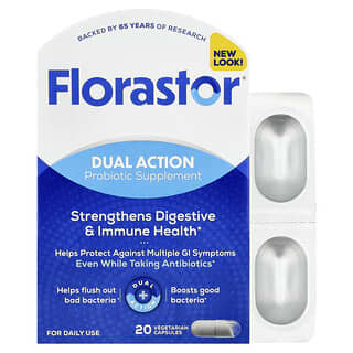 Florastor, Dual Action Probiotic Supplement, 20 Vegetarian Capsules (250 mg per Capsule)