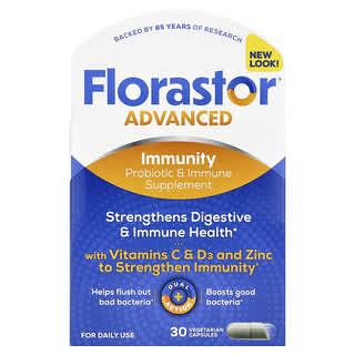 Florastor, Advanced, Immunity Probiotic & Immune Supplement, 30 Vegetarian Capsules