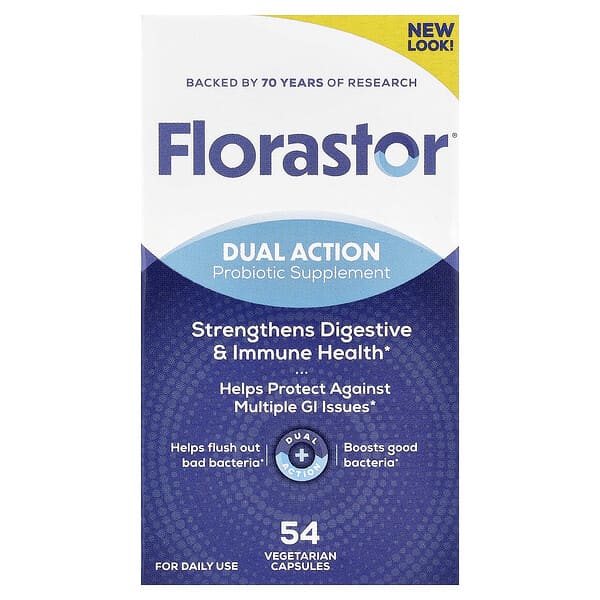 Florastor, Dual Action Probiotic Supplement, 54 Vegetarian Capsules (250 mg per Capsule) — product photo 1