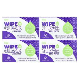 Flents, Wipe 'N Clear, Lens Wipes, 4 Boxes, 75 Individually Wrapped Soft-Quilted Lens Wipes