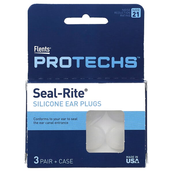 Flents, Protechs, Seal-Rite Silicone Ear Plugs, 3 Pair + Case
