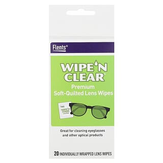 Flents, Wipe 'N Clear, Toallitas prémiums para lentes acolchados suaves, 20 toallitas en envoltorios individuales