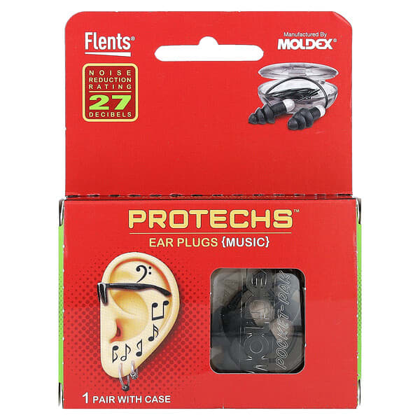 Flents, Protechs, Tapones para los oídos, Música, 1 par con estuche