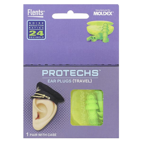 Flents, Protechs, 이어플러그, 여행용, 1쌍, 케이스 포함