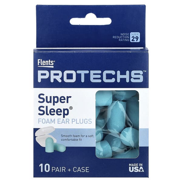 Flents, Protechs™, Super Sleep®, Penyumbat Telinga Buih, 10 Pasang + Sarung
