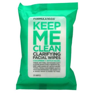 Formula 10.0.6, Keep Me Clean, очищающие салфетки для лица, с огурцом и гамамелисом, 25 салфеток