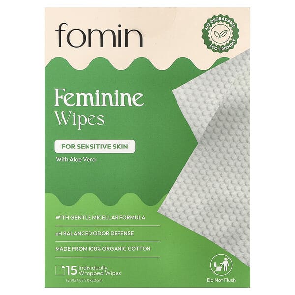 fomin, 여성용 물티슈, 민감성 피부용, 개별 포장된 물티슈 15장