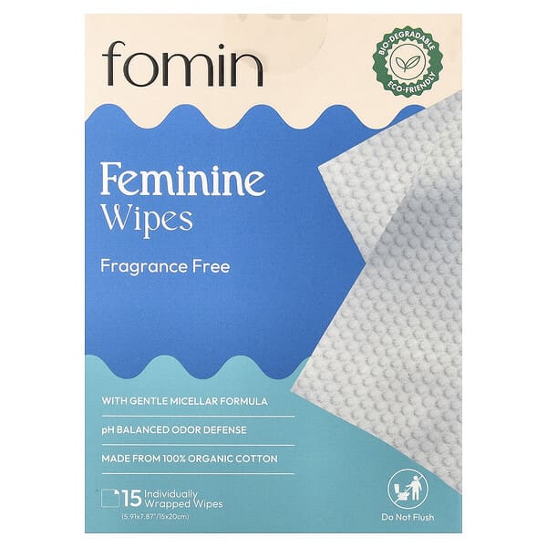 fomin, 여성용 물티슈, 향료 무함유, 개별 포장된 물티슈 15장