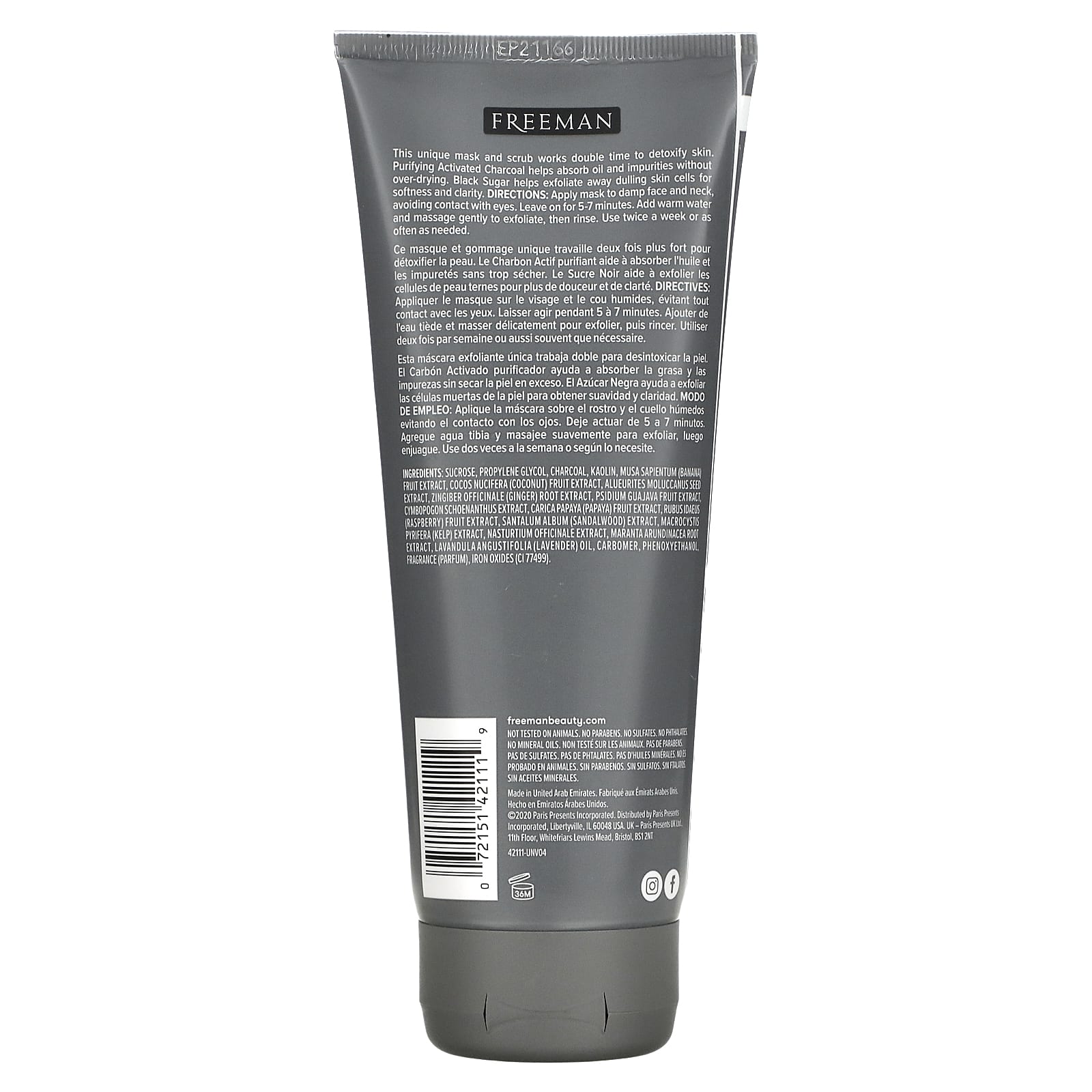 Freeman Beauty, Exfoliating Gel Beauty Mask + Scrub, Charcoal + Black Sugar, 6 fl oz (175 ml) Image 3