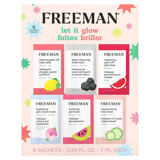 Freeman Beauty, Let it Glow, Masques beauté pour le visage, Variétés, 6 sachets, 7 ml chacun
