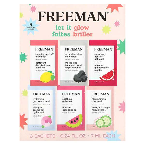 Freeman Beauty, レット イット グロウ、美容フェイスマスク、バラエティーパック、6袋、各7ml（0.24液量オンス）